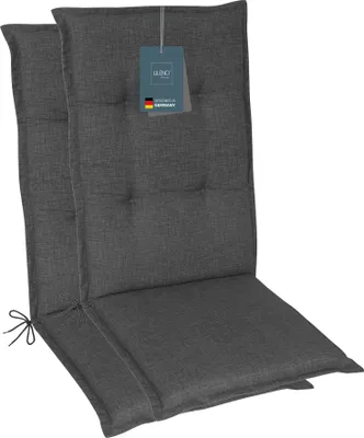Produktbild von LILENO HOME Gartenstuhl Auflagen als [2er Set - Hochlehner] in Anthrazit - bequeme Liegen als Sitzauflagen für Gartenmöbel - Stuhlkissen für Gartenstühle und Klappstühle