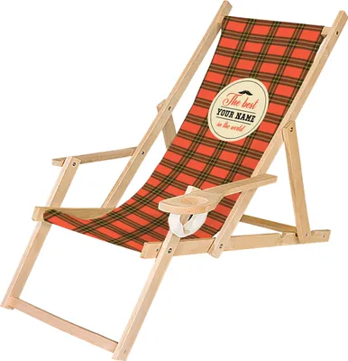 Produktbild von Holz Liegestuhl Personalisierbar Klappbar Klappliegestuhl mit Armlehne und Getränkehalter Strandstuhl Motiv Orange Kariert [119]