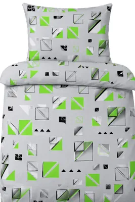 Obrázek produktu pro Krepové povlečení 140x220+70x90cm - Trojúhelníky zelené na šedé