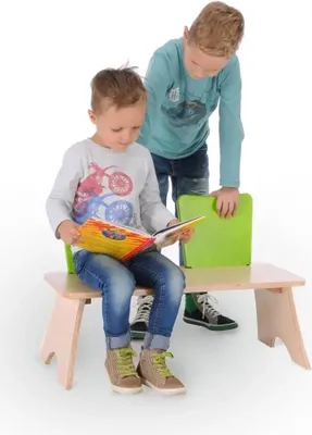 Produktbild von Kindersitzbank für 2 Kinder aus Birke Multiplex lackiert, B75xT35xH49 cm, Sitzhöhe 26 cm