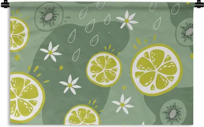 Produktbild von MuchoWow® Wandteppich Wandbehang Sommer - Zitrusfrüchte - Kiwi - Blumen 120x80 cm Tapisserie Dekoration Wandtuch - Wanddekorationen - Wandtücher