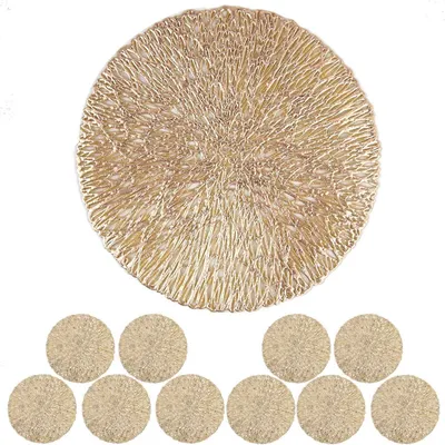 Produktbild von Untersetzer Gold Rund, 10er Set, hitzebest?ndige Glasuntersetzer fš¹r Bargl?ser, Tassen, Vasen, Kerzen, Schš¹sseln (10 cm, Gold)