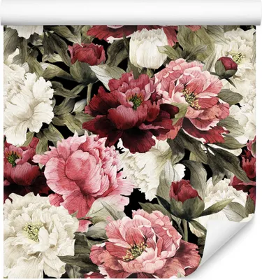 Produktbild von 10m VLIES TAPETE Rolle Blumen Pfingstrosen Blätter Natur Aquarell XXL