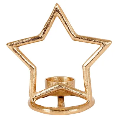 Produktbild von Vilde Teelichthalter Kerzenständer Kerzenhalter Leuchter für Teelichter aus Aluminium Gold Stern 15,5 cm