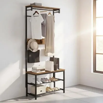Image de Armoire 5 en 1 avec banc et étagère à chaussures