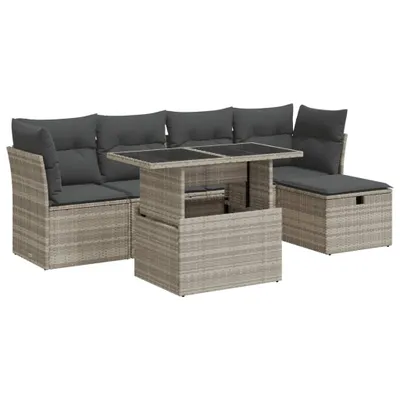 Produktbild von 6-tlg. Garten-Sofagarnitur mit Kissen Hellgrau Poly Rattan
