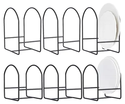 Produktbild von 6 Stück Tellerständer Küchentellerhalter Organizer 2 Größe Aufrechter Geschirrständer Aus Eisen Für Küchenschränke Und Arbeitsplatten (3 große Und 3 kleine) Schwarz