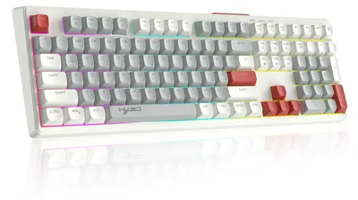 Image de Clavier de jeu filaire RGB de 108 touches, QWERTY, blanc et gris