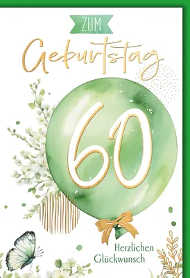 Produktbild von 60. Geburtstag Luftballon herzlichen Glückwunsch Glückwunschkarte mit Umschlag