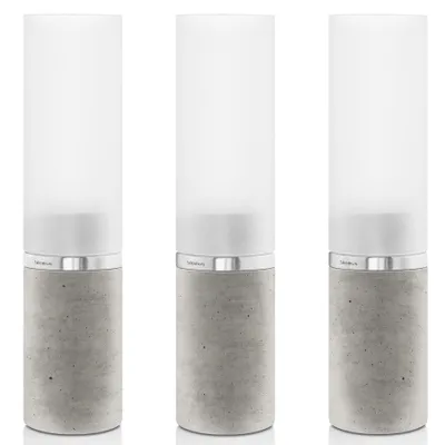 Produktbild von Blomus Windlichter Set FARO 3-teilig Beton mit Edelstahl matt und Glas