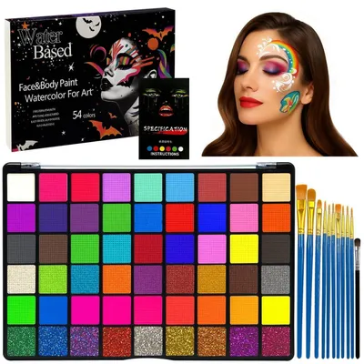Obrázek produktu pro Sada dětských líčidel s 54 barvami a 11 štětci, ideální pro Halloween, karneval, narozeniny a cosplay