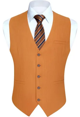 Obrázok produktu pre Pánska vesta, bavlnená, s véčkovým výstrihom, jednofarebná, elegantná, vhodná na spoločenské udalosti a do práce, oranžová, veľkosti XS-4XL