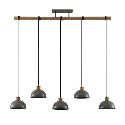 Produktbild von Lindby Hängelampe Durbis, 149 cm, 5-flammig, grau, Holz, E27