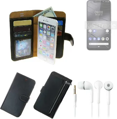 Produktbild von TOP SET Handy Hülle Schutz Hülle kompatibel mit Gigaset GS195  schwarz aus Kunstleder + Kopfhörer Smartphone Tasche vollwertige Geldbörse