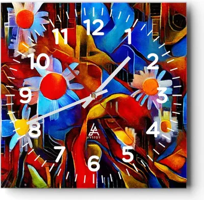 Produktbild von Wanduhr - Quadrat - Glasuhr - Blume Abstraktion - 40x40cm - Schleichendes Uhrwerk - Lautlos - zum Aufhängen bereit - Dekoration Modern - Wanddekoration aus Glas - C4AC40x40-3466
