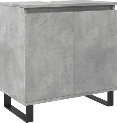 A standalone cabinet with a concrete-like finish and black legs, presented against a white background.
