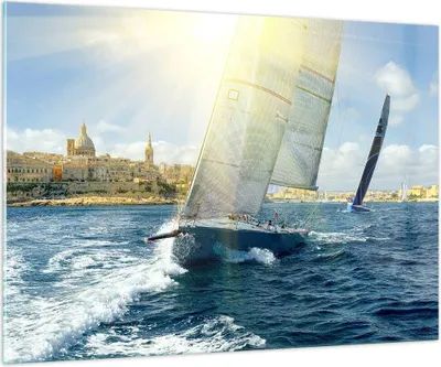 Produktbild von Bilder auf glas - Yacht Meer Welle - 100x70cm - Glasbilder - Wandbilder - Kunstdruck - zum Aufhängen bereit - Wanddekoration aus Glas - Glas Bilder - Wandbild auf Glas - Einteilig - GAA100x70-4038