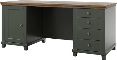 Produktbild von Büromöbel Set 3-teilig in grün mit Eiche, Schreibtisch & Akentenregal - EPSOM-83