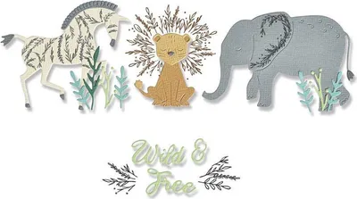 Produktbild von SIZZIX Framelits Stanzform Präge Stanzschablone + Stempelset, Floral Safari Tiere