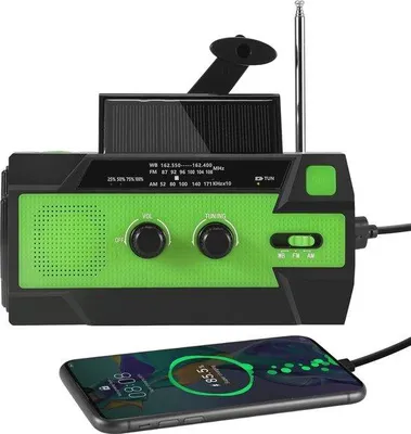 Immagine prodotto di Radio solare portatile con batteria ricaricabile e power bank, radio di emergenza AM/FM con torcia a LED per attività all'aperto e in campeggio