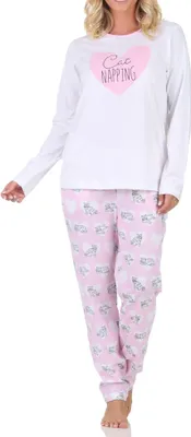 Obrázek produktu pro Normann dámské pyžamo s dlouhými rukávy a motivem srdce a kočky ; růžová , 40 cm