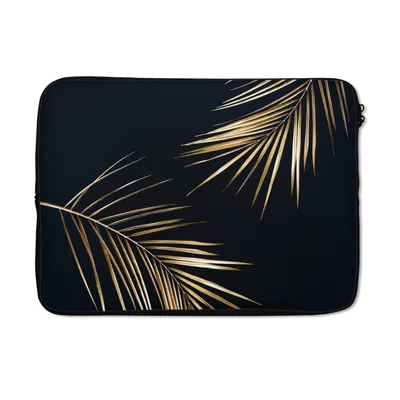 Produktbild von MuchoWow® Laptop Hülle 13 Zoll Blätter - Pflanzen - Gold - Schwarz - Luxus Laptoptasche - Laptophülle - Sleeve - Rundumschutz