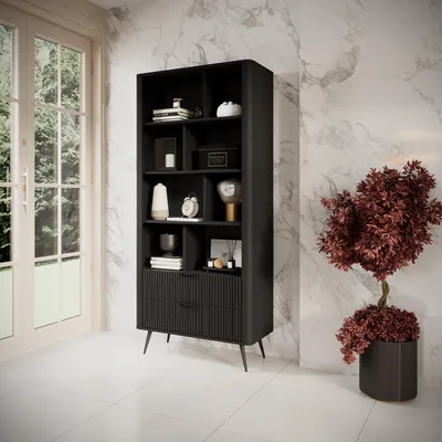 Immagine prodotto di Kabavasi - Libreria, 88x38x194h cm Nero, 2 Cassetti