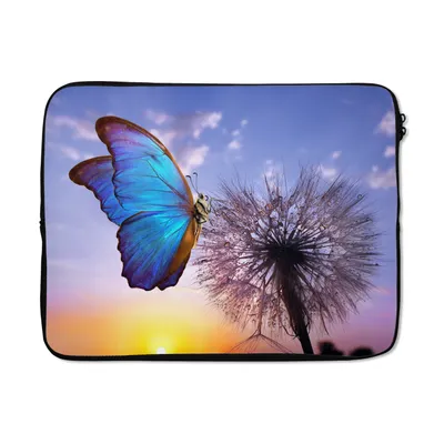 Produktbild von MuchoWow® Laptop Hülle 15 Zoll Schmetterling - Sonnenuntergang - Löwenzahn - Blau Laptoptasche - Laptoptasche - Sleeve - Rundum-Schutz