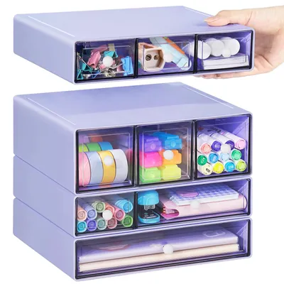 Stapelbare Aufbewahrungsbox mit 9 Schubladen, lila, 23x17x23 cm