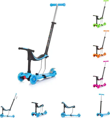 Obrázok produktu pre Detský kolobežka Chipolino 3 v 1 Multi Plus 3 kolesá, odrážadlo, kolobežka, LED svetlá modrá