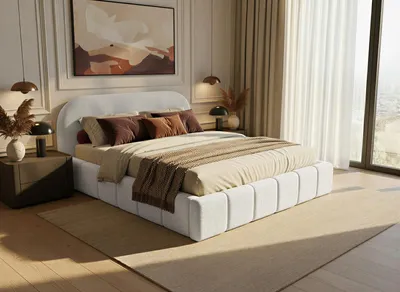 Produktbild von FEDVE Polsterbett Yazoo aus Bouclé-Stoff 160x200 cm, Weiß
