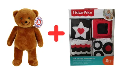 Obrázek produktu pro Bärenmarke 27486 - Plyšový medvěd Bärenmarke hnědý + Fisher-Price GFC37 Fun to Flip 4 Soft blocks - dárková sada 2 ks pro děti