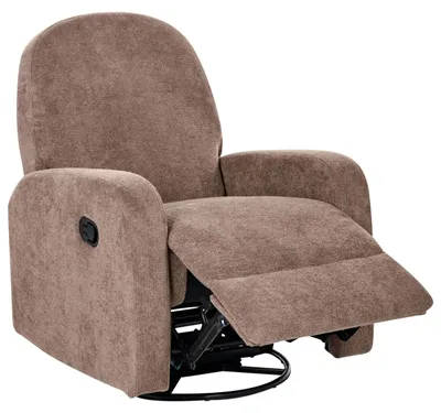 Produktbild von BELIANI Fernsehsessel Braun Stoff Gepolstert Gesteppt Drehbar Manuell Verstellbar mit Schaukelfunktion Fußstütze Retro Design Drehsessel Relaxsessel