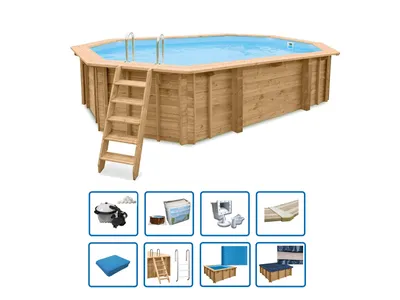 Produktbild von Interline Java Holz Pool oval 6,40 × 4,00 m Deluxe paket