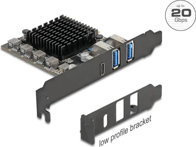 Produktbild von Delock PCI Express x4 Karte zu 1 x USB Type-C 20 Gbps + 2 x Typ-A 10 Gbps - Low Profile Formfaktor