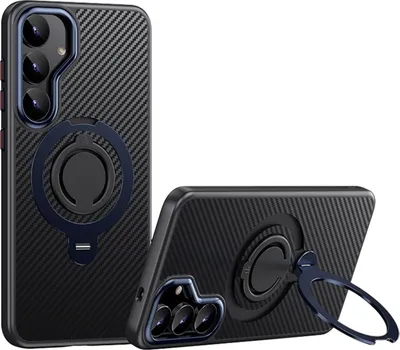 Image de Pour Samsung Galaxy S25 Plus : coque de protection TPU à anneau à 360 degrés MagSafe Carbon Design, bleue