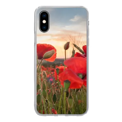 Produktbild von MuchoWow® Handyhülle Schutzhülle Hülle für iPhone X Sonnenuntergang hinter den schönen Mohnblumen Silikon Softcase Handy Hülle - Handyhülle