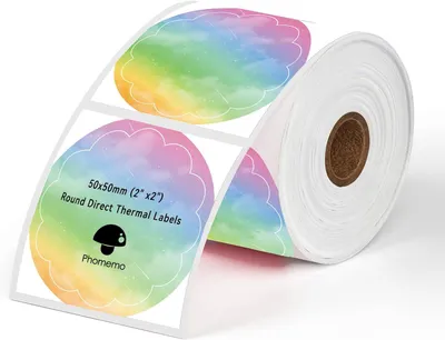 Produktbild von Phomemo 2" Runde Thermo Etiketten, Aufkleber Drucker Etikett, für MUNBYN, Polono Etikettendrucker, für Logo, QR Code, Name/Preis, 500pcs, Mehrfarbiger