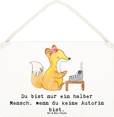 Produktbild von Mr. & Mrs. Panda Schild Autorin Herz DIN A6 - Weiß - Geschenk, Wandbild Holz, Lustig, Holzschild, Beruf, wandhänger, Buchhandlung, wandtafel, Spruch, Witzig, Buchladen