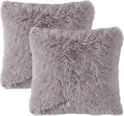 Produktbild von 2er Set Kissenbezüge Künstlich Pelz Sofakissen Dekorative Dekokissen Kuschelkissen Plüschkissen Kuschelig Couchkissen Superweich Kissen Flauschig Kissenbezug für Sofa 40x40 cm Schwarz