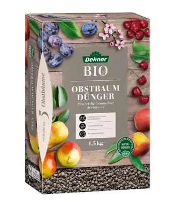 Produktbild von Dehner Bio Obstbaumdünger, hochwertiger Dünger für Obstbäume, organischer NPK-Dünger, mit Spurennährstoffen, ökologisch wertvoll, natürliche Langzeitwirkung, 1.5 kg