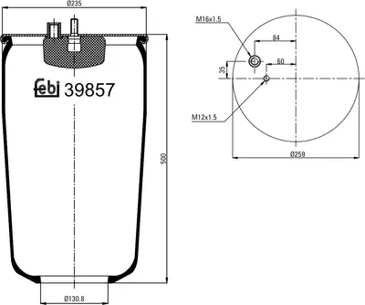 Produktbild von FEBI BILSTEIN Luftfederbalg 39857 Hinten Links Hinten Rechts für MAN L 2000 410mm 131mm 259mm