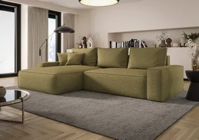 Produktbild von Ecksofa Schlafsofa Sofa WALKEN Stoff Aragon Olivgrün Ottomane Links