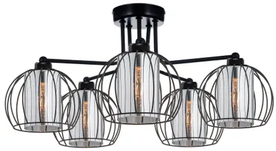 Produktbild von KAR-LIGHTING Pendelleuchte 5-flammig Schwarz, Metall – 5x E27 – für Esszimmer Wohnzimmer Küche – großzügige Hängelampe im Loft-Stil