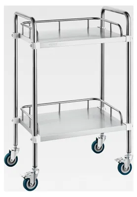 Produktbild von Labor-Rollwagen aus Edelstahl, 2-Regal-Servierwagen mit Lenkrollen für Klinik, Labor, Krankenhaus und Salon, 385 x 548 x 865 mm