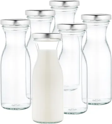 Produktbild von 6er Set Milchflaschen 250ml Twist-Off Deckel TO53 silber Karaffe Vorratsglas Flasche Aufbewahrung