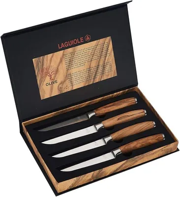 Imagen del producto de - Juego de 4 cuchillos para carne con mangos de madera de olivo