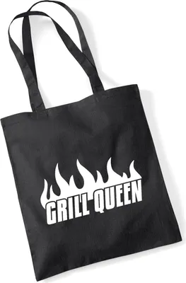 Produktbild von Huuraa Jutebeutel Grill Queen Flammen 10 Liter Black Baumwolle Tasche Geschenkidee
