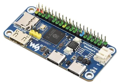 Productafbeelding van Waveshare RP2350-PiZero ontwikkelbord, gebaseerd op de Pi RP2350 dual-core en dual-architectuur microcontroller, met 16MB aan intern flashgeheugen, en compatibel met de Raspberry Pi 40PIN GPIO-connector