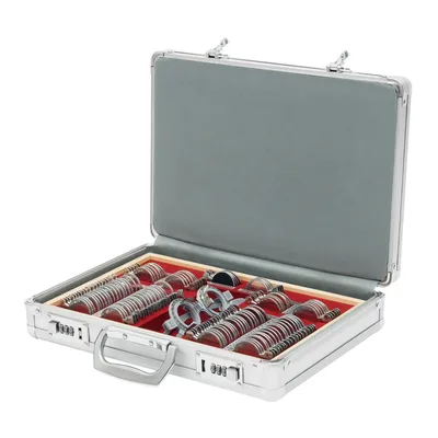 Produktbild von Optisches Testlinsen-Set 104stk Etui Optometrie Rahmen Rand Metall Kugellinsen Zylinderlinsen Prisma Testrahmen